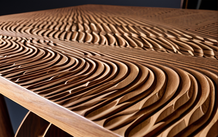 A close-up shot of an aged, handcrafted wooden table, its surface showing subtle imperfections and a warm, inviting glow, capturing the essence of traditional craftsmanship and the tactile "soul" of furniture. Adjacent to it, a modern, intricately designed chair featuring sharp, precise lines achieved through CNC cutting, highlighting efficiency and geometric complexity. The image subtly conveys the contrast between timeless human touch and cutting-edge machine precision.