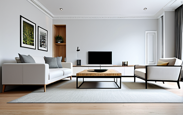 **Prompt:** Modern minimalist living room, light color palette, well-lit, comfortable layout with sofa and TV, safe for work, appropriate content, fully clothed, professional, perfect anatomy, natural proportions.