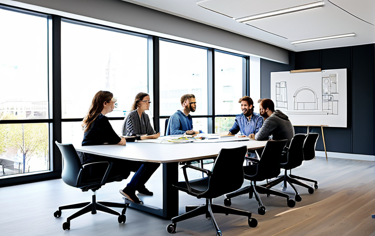 가구디자인 신입사원 업무 흐름 - Focused Learning**

"A young furniture designer, fully clothed in professional attire, studying blue...