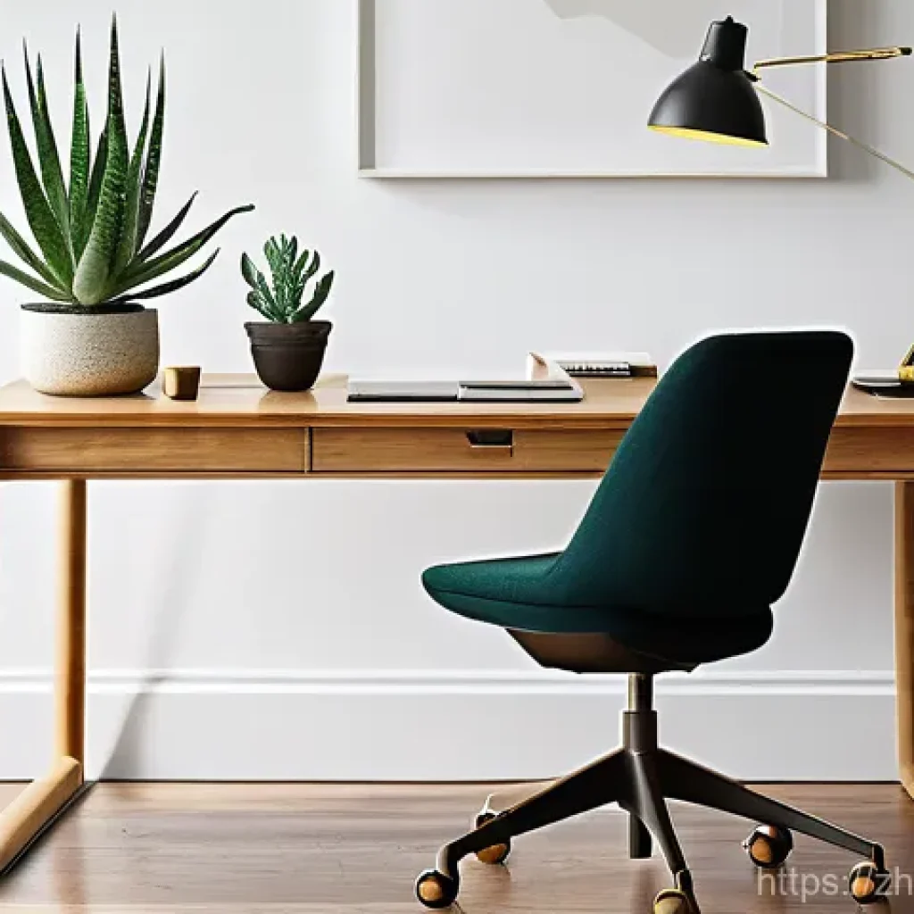 가구디자인 실기 대비 팁 - **Prompt:** A modern, minimalist office desk designed with an emphasis on sustainability and biophil...