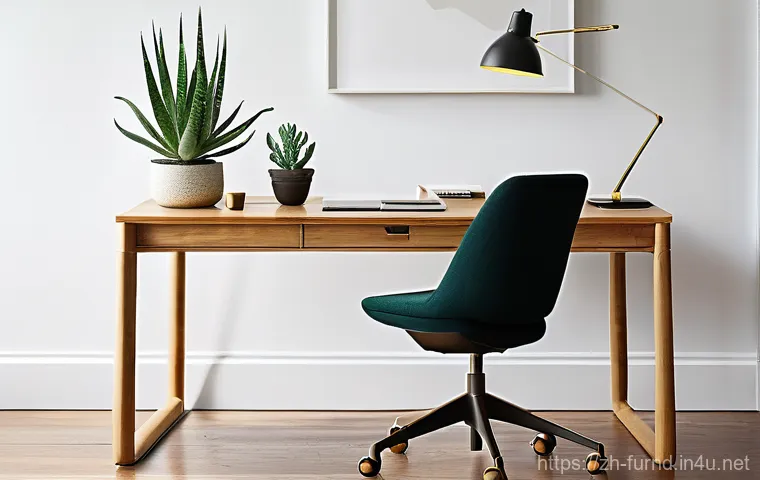 가구디자인 실기 대비 팁 - **Prompt:** A modern, minimalist office desk designed with an emphasis on sustainability and biophil...