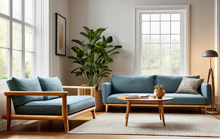 가구디자인 마케팅 전략 - **Immersive VR Home Design Experience**
    A modern, brightly lit furniture showroom. A young, fash...