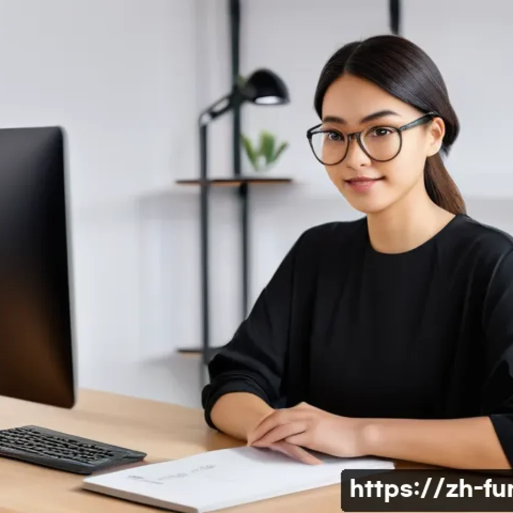 가구디자인 작업 공간 설계 팁 - A female graphic designer in her late 20s, dressed in a stylish yet modest modern outfit, is seated ...