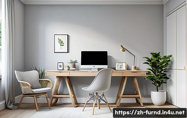 가구디자인과 홈 오피스 디자인 - A minimalist home office interior featuring clean lines and pure colors, predominantly white and lig...