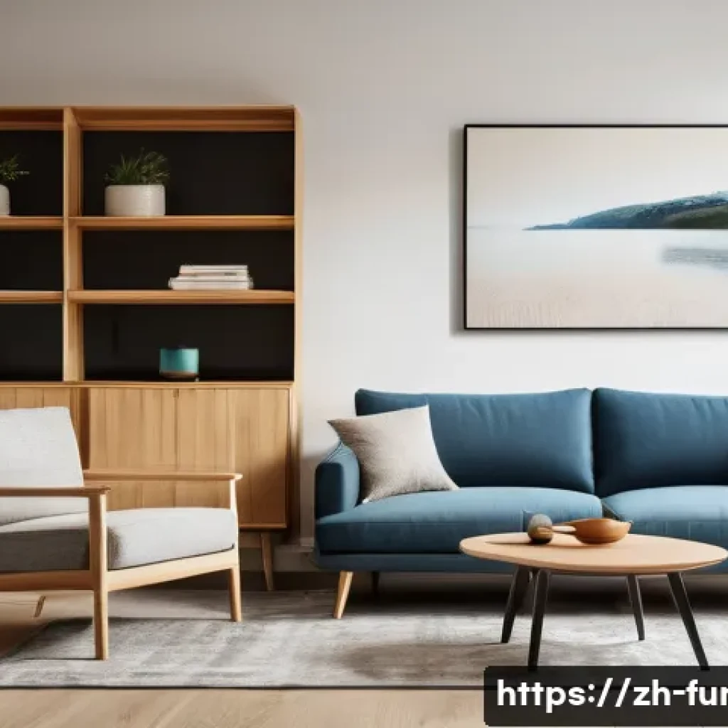 가구디자인 창업 성공 사례 - A modern Nordic-style living room featuring sleek, minimalist furniture designed for young urban pro...