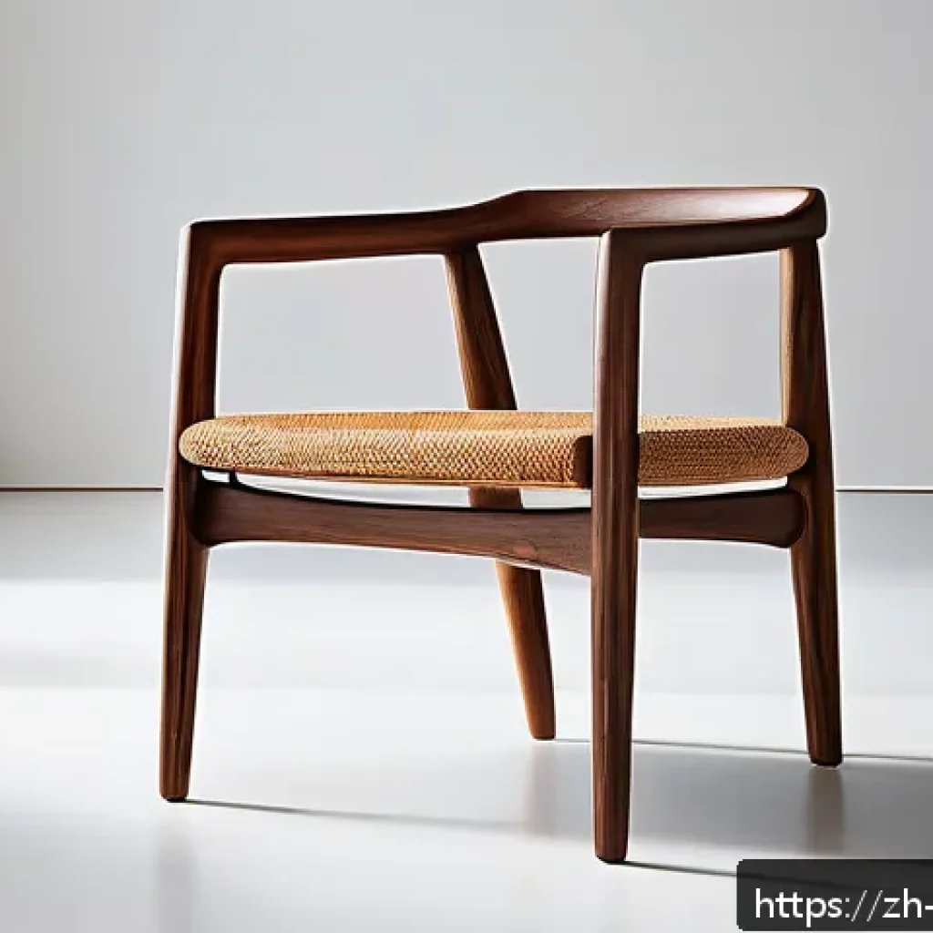 가구디자인 포트폴리오 평가 기준 - A modern minimalist furniture showroom featuring a sleek wooden chair crafted with traditional Easte...