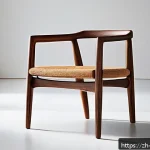 가구디자인 포트폴리오 평가 기준 - A modern minimalist furniture showroom featuring a sleek wooden chair crafted with traditional Easte...