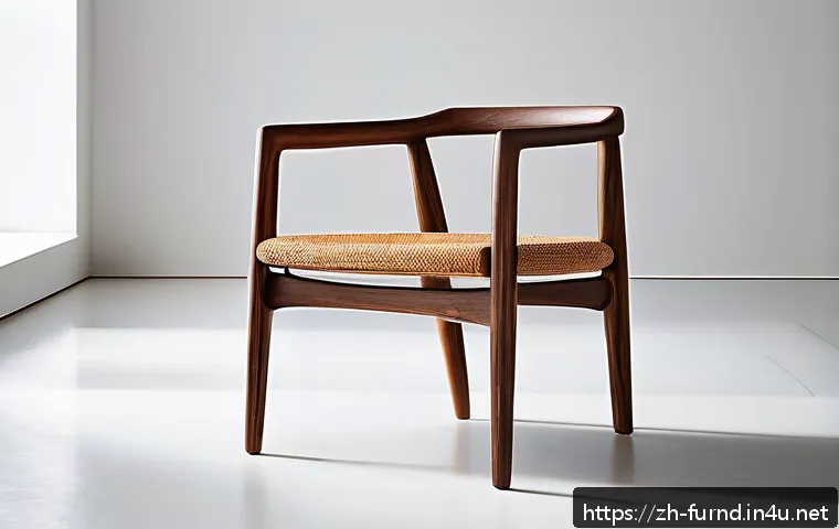 가구디자인 포트폴리오 평가 기준 - A modern minimalist furniture showroom featuring a sleek wooden chair crafted with traditional Easte...
