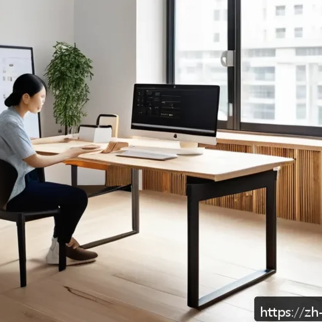 가구디자인 3D 모델링 소프트웨어 추천 - A modern, bright furniture design studio workspace with a sleek computer screen displaying a user-fr...