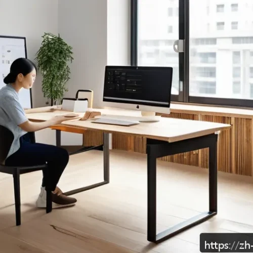 가구디자인 3D 모델링 소프트웨어 추천 - A modern, bright furniture design studio workspace with a sleek computer screen displaying a user-fr...
