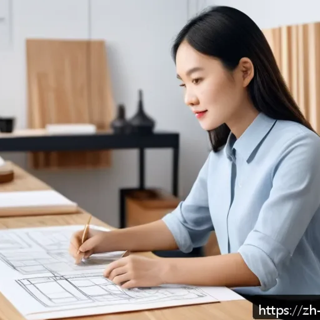 가구디자인 필수 자격증 리스트 - A modern furniture designer&rsquo;s studio with a young professional woman wearing stylish business casual...