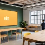 가구디자인 크라우드펀딩 사례 - A modern, eco-friendly furniture showroom featuring innovative modular furniture pieces made from ba...